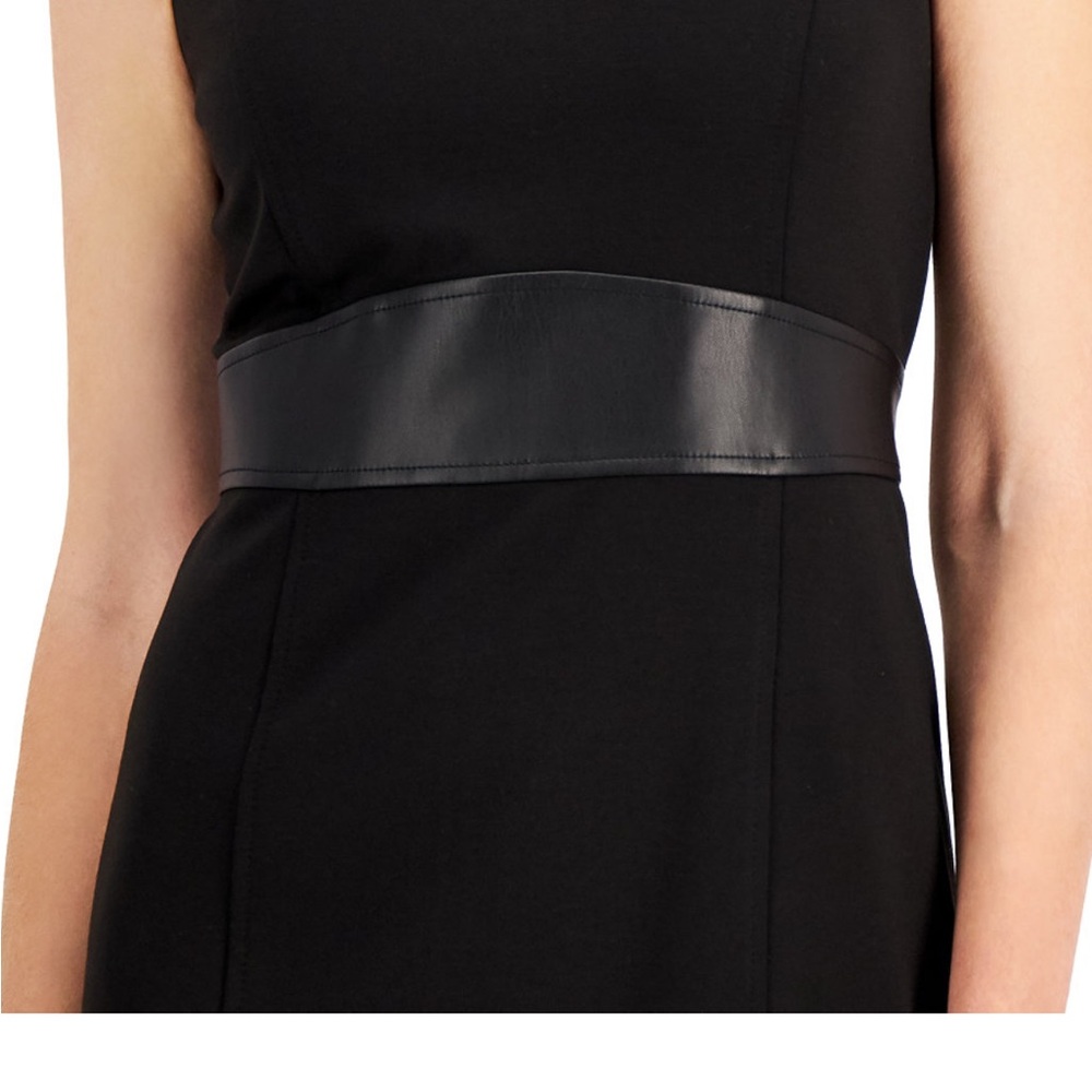 Kasper Black Dress with Leather Detail
